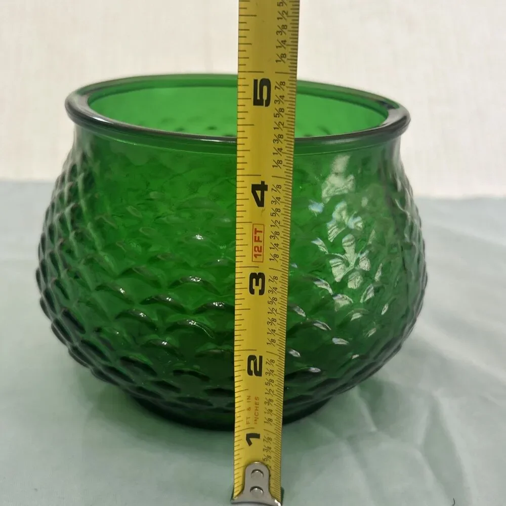 Vintage E. O. Brody Co. Forest Green Fish Scale Glass Vase Bowl 4”